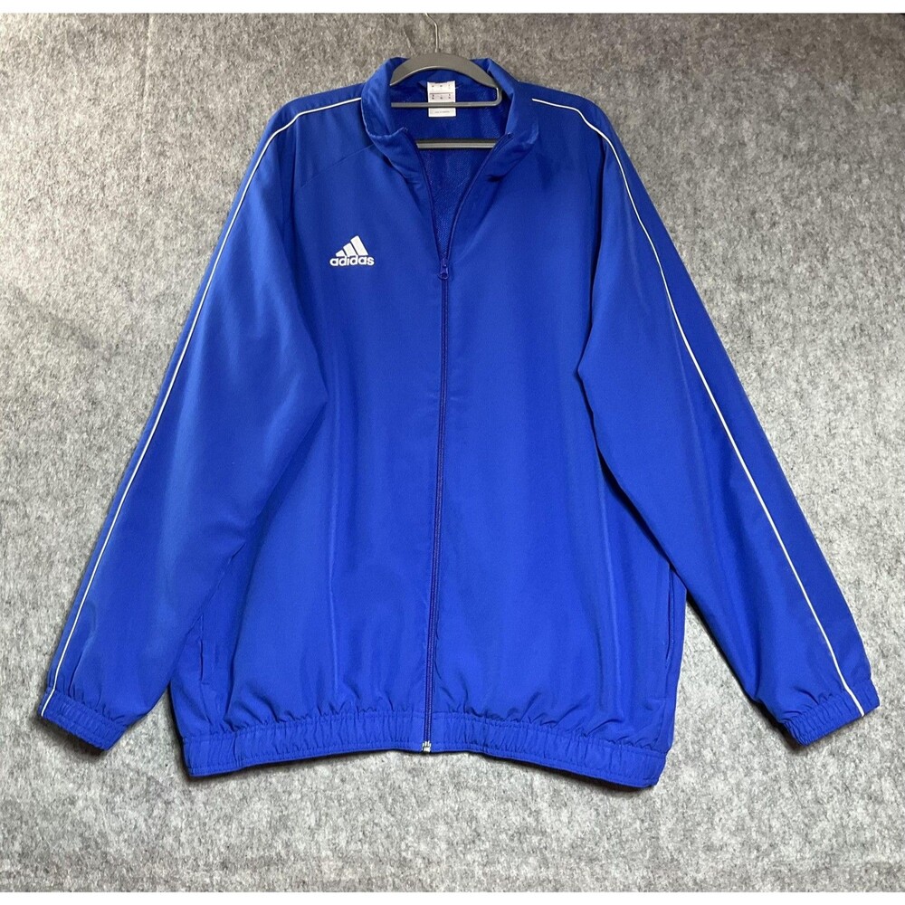 Adidas Track Jacket Mens XL Blue Full Zip Pockets Elastic Hem Athletic Soccer